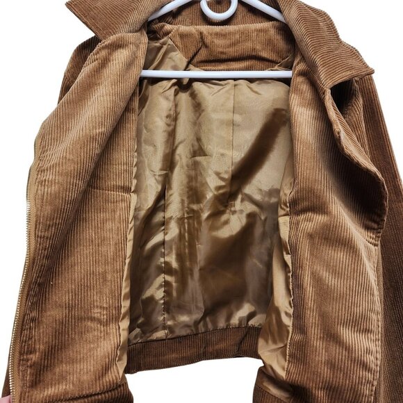 Brown Corduroy Moto Jacket With Belted Hem & Zip Pockets Size 2XL Womens - Picture 6 of 14